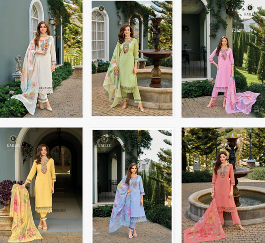 Kailee Summer Garden Vol 2 Designer Cotton Kurti with Bottom & Dupatta - Yellow