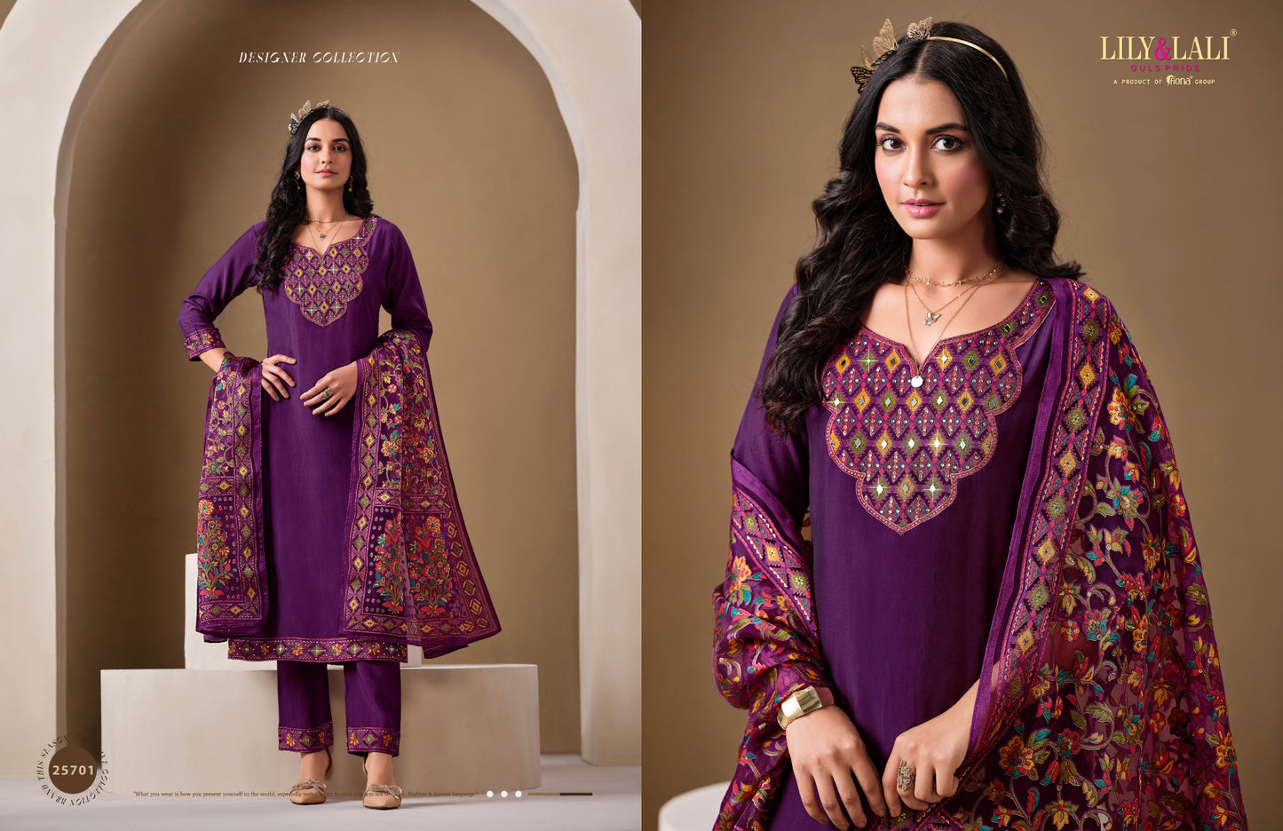 Designer Ethnic Wear with Mirror & Diamond Work - Purple