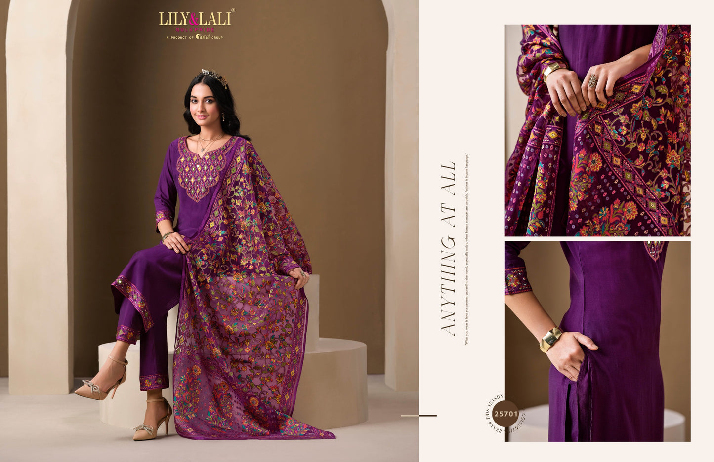 Designer Ethnic Wear with Mirror & Diamond Work - Purple